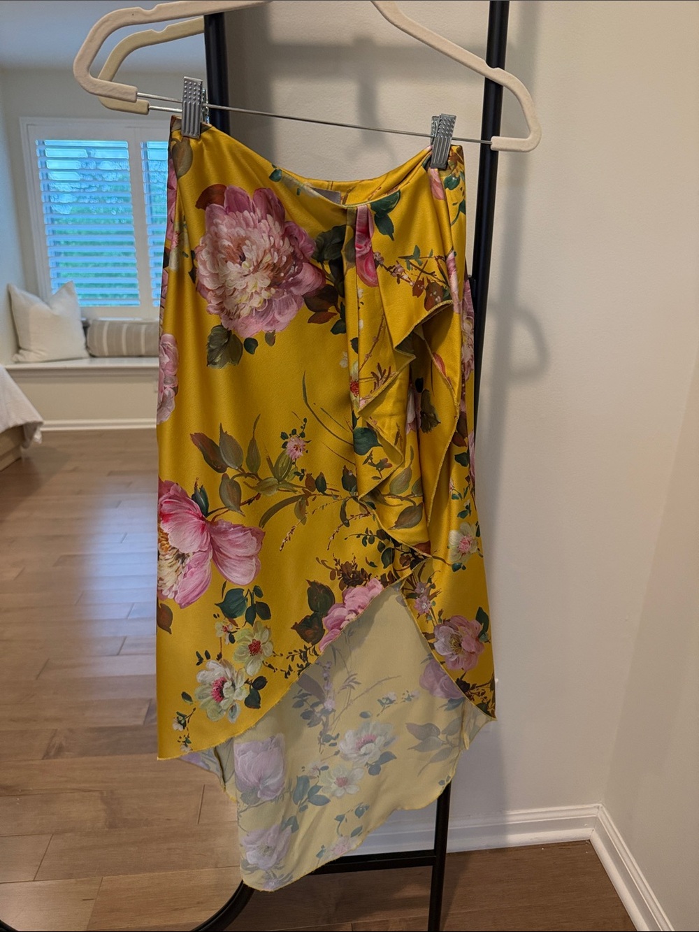 ASOS Mustard Yellow Floral High-Low Ruffle Skirt